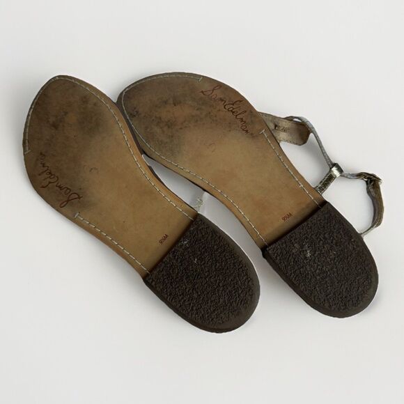 Sam Edelman Gigi Gold Sandals Size 9.5 Thong Slingback Flat Faux Crocodile - Picture 5 of 10